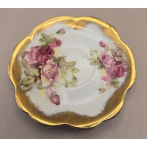 Vintage "Golden ROSE" Plate Bone China, Norcrest‎ Tea Bag Holder Gold Trim